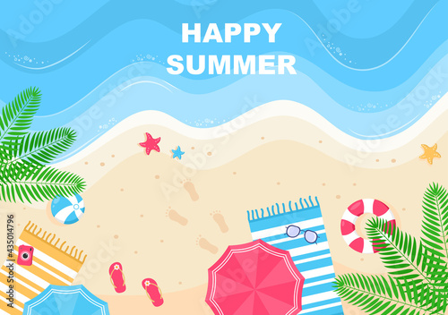 Happy Summer Time in Beach Seaside Vector Illustration for Background, Wallpaper or Banners