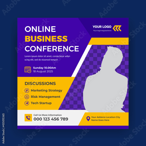 Business Online Conference Social Media Post Web Banner Template Or Square Flyer Template Design