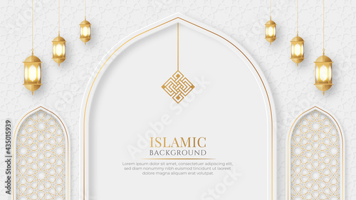 Islamic Arabic Elegant Luxury Ornamental Islamic Background with Islamic Pattern and Decorative Hanging Ornaments