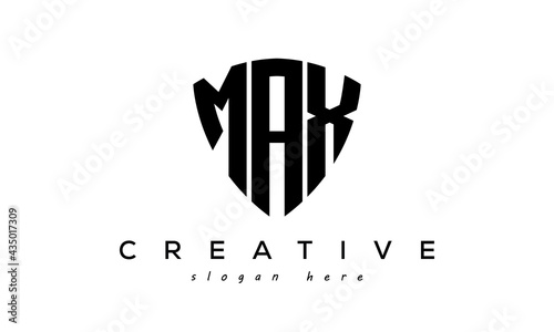 MAX letters creative logo with shield	
