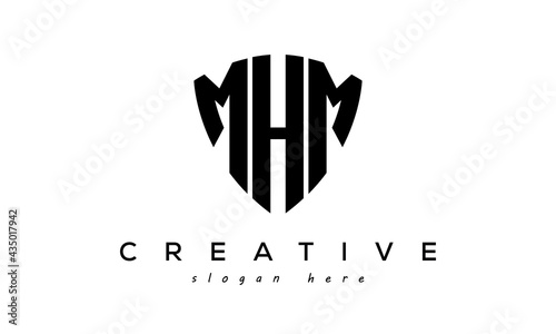 MHM letters creative logo with shield	