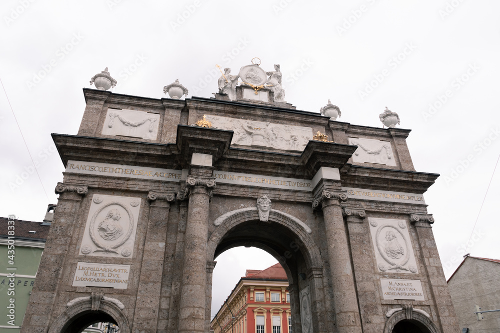 Triumphpforte, a Baroque Triumphal Arch in the Old Town Innsbruck, Tyrol, Austria, the Southern Side buildt for Archduke Leopold.