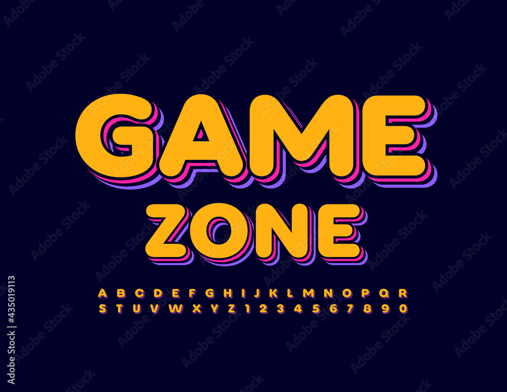 Vector creative sign Game Zone with Isometric Trendy Font. Bright Alphabet Letters and Numbers set