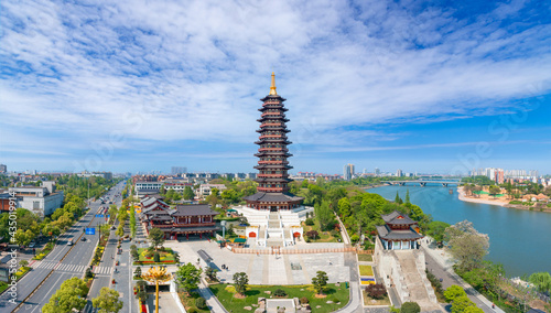 Wanfo Pagoda in Wuzhou ancient city, Jinhua City, Zhejiang Province, China photo