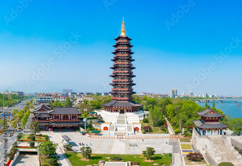 Wanfo Pagoda in Wuzhou ancient city, Jinhua City, Zhejiang Province, China photo