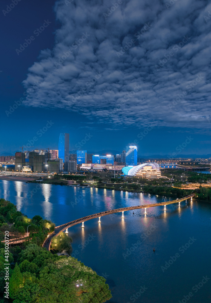 Fototapeta premium Urban environment of Wuju theater in Jinhua CBD, Zhejiang Province, China