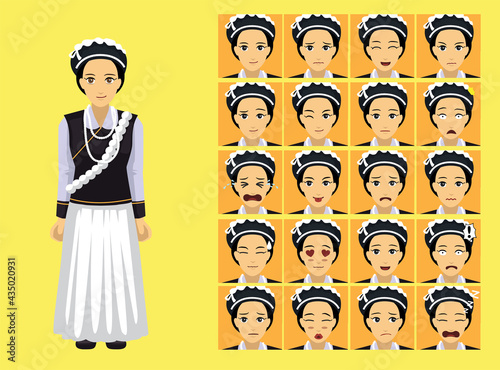 Manga Style Myanmar Lisu Woman Clothes Cartoon Character Emotion