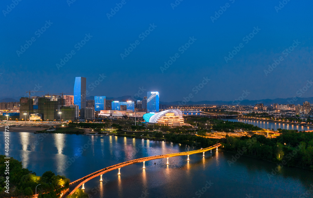 Fototapeta premium Urban environment of Wuju theater in Jinhua CBD, Zhejiang Province, China