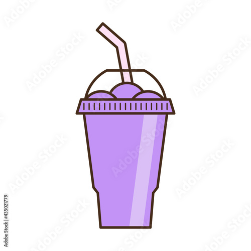 Vector slush drink isolated icon. Cartoon ice cup (Frozen Drink). Emoji clipart drawing of tropical smoothie shake.