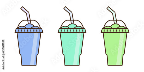 Vector slush drink isolated icon. Cartoon ice cup (Frozen Drink). Emoji clipart drawing of tropical smoothie shake.