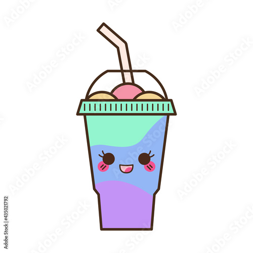 Vector slush drink isolated icon. Cartoon ice cup (Frozen Drink). Emoji clipart drawing of tropical smoothie shake.