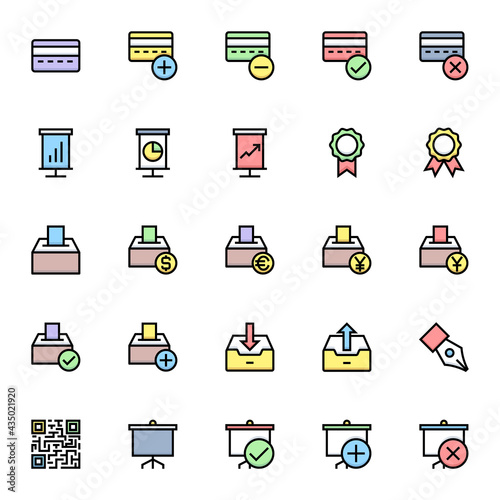 Filled color outline icons for business & financial.