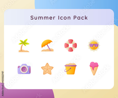 summer icon pack collection white isolated background with gradient color style