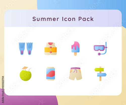 summer icon pack collection white isolated background with gradient color style vector design illustration