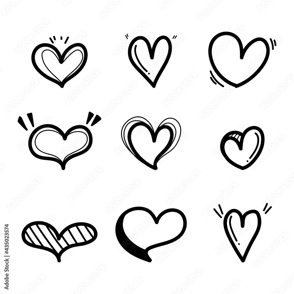 Set hearts handwriting  ,Hand drawn isolated on white background , vector illustration EPS 10