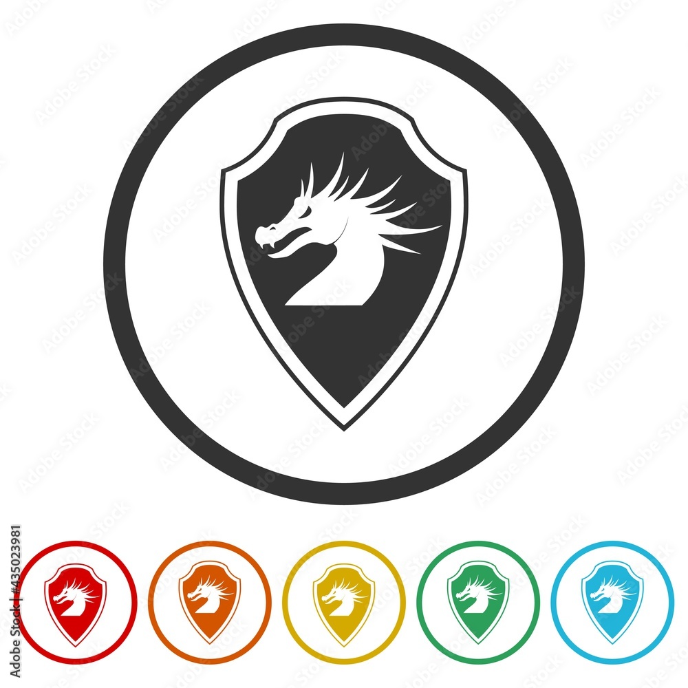 Dragon shield logo design icon color set Dragon shield logo design icon color set