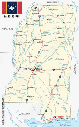 mississippi road map with new flag
