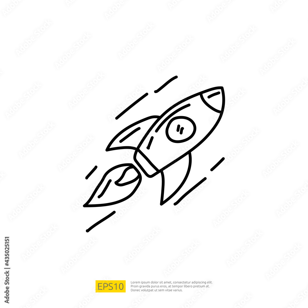 Rocket launch for startup icon doodle hand drawn style. sketch concept business and marketing vector illustration