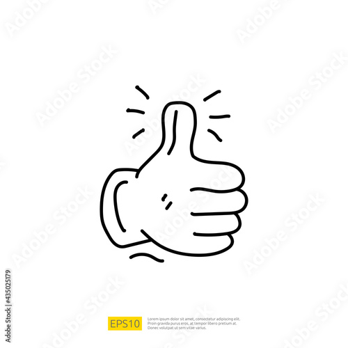 thumb up hand for customer evaluating good rating feedback doodle icon sign symbol. positive review experience concept vector illustration