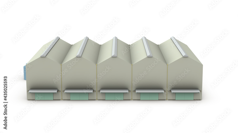 三角屋根の工場の外観 3dレンダリング 白バック Stock Illustration Adobe Stock