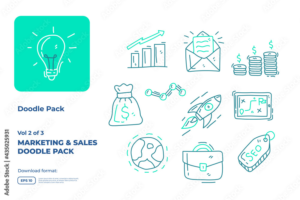 Fototapeta premium Business and marketing doodle icon illustration set with thin outline style vector illustration