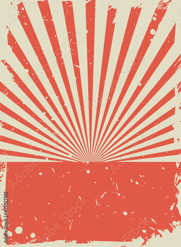 Sunlight retro vertical faded grunge background. Red and beige color burst background. photo