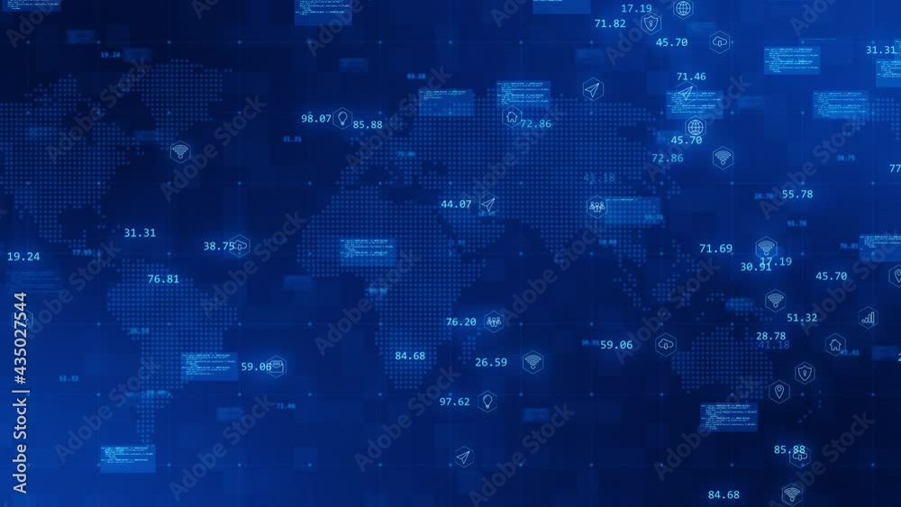 Motion graphic of Blue technology futuristic icon levitation on map abstract background concept seamless loop video Motion graphic of Blue technology futuristic icon levitation on map abstract background concept seamless loop video