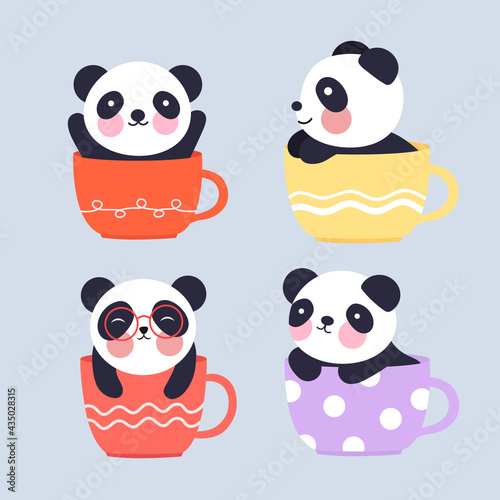An illustration of a cute little panda in a cup