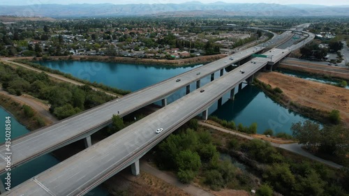 AERIAL DRONE VIEW BRIDGE OVER WATER
