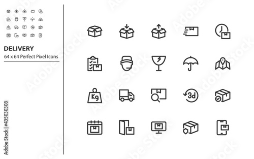 set of delivery line icons 64x64px, transport, box, logistic, shipping