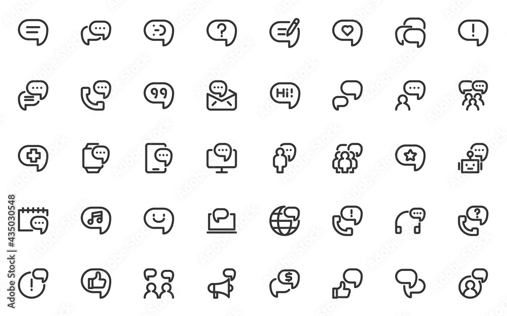 set of communication line icons, speech bubble, talk set of communication line icons, speech bubble, talk