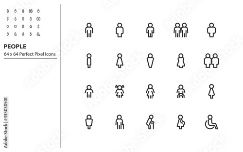 set of people line icons 64x64px, human signs