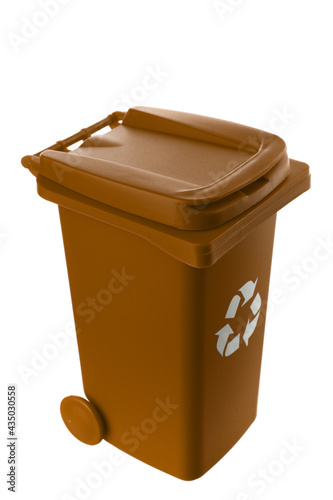 Plastic brown trash can isolated on white background © Restyler