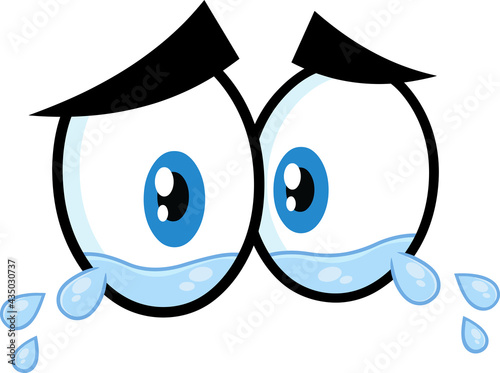 Crying Cartoon Funny Eyes. Vector Hand Drawn Illustration Isolated On Transparent Background