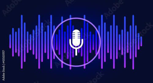 Voice assistant and voice recognition. Personal assistant. Sound wave and microphone. Equalizer. Vector illustration. 