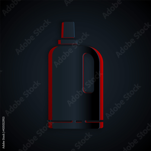 Paper cut Fabric softener icon isolated on black background. Liquid laundry detergent, conditioner, cleaning agent, bleach. Paper art style. Vector Illustration