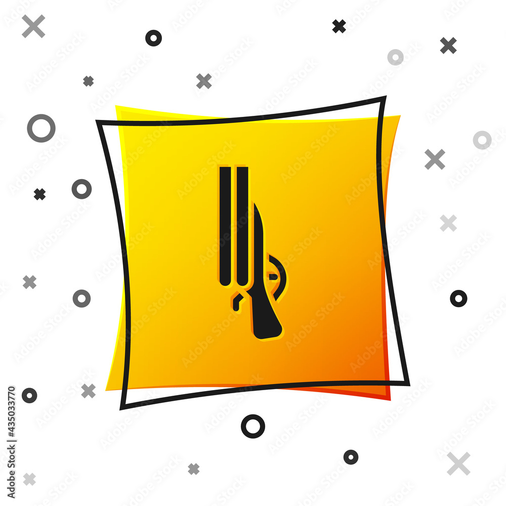 Black Shotgun icon isolated on white background. Hunting gun. Yellow square button. Vector Black Shotgun icon isolated on white background. Hunting gun. Yellow square button. Vector