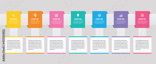 Vector Infographic thin line design with icons and 7 options or steps. Infographics for business concept. 