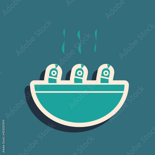 Green Soup with shrimps icon isolated on green background. Tom yum kung soup. Long shadow style. Vector.