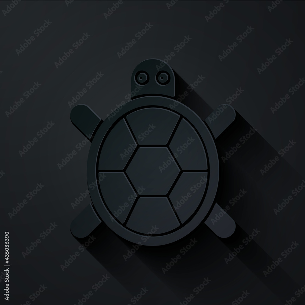 Fototapeta premium Paper cut Turtle icon isolated on black background. Paper art style. Vector.