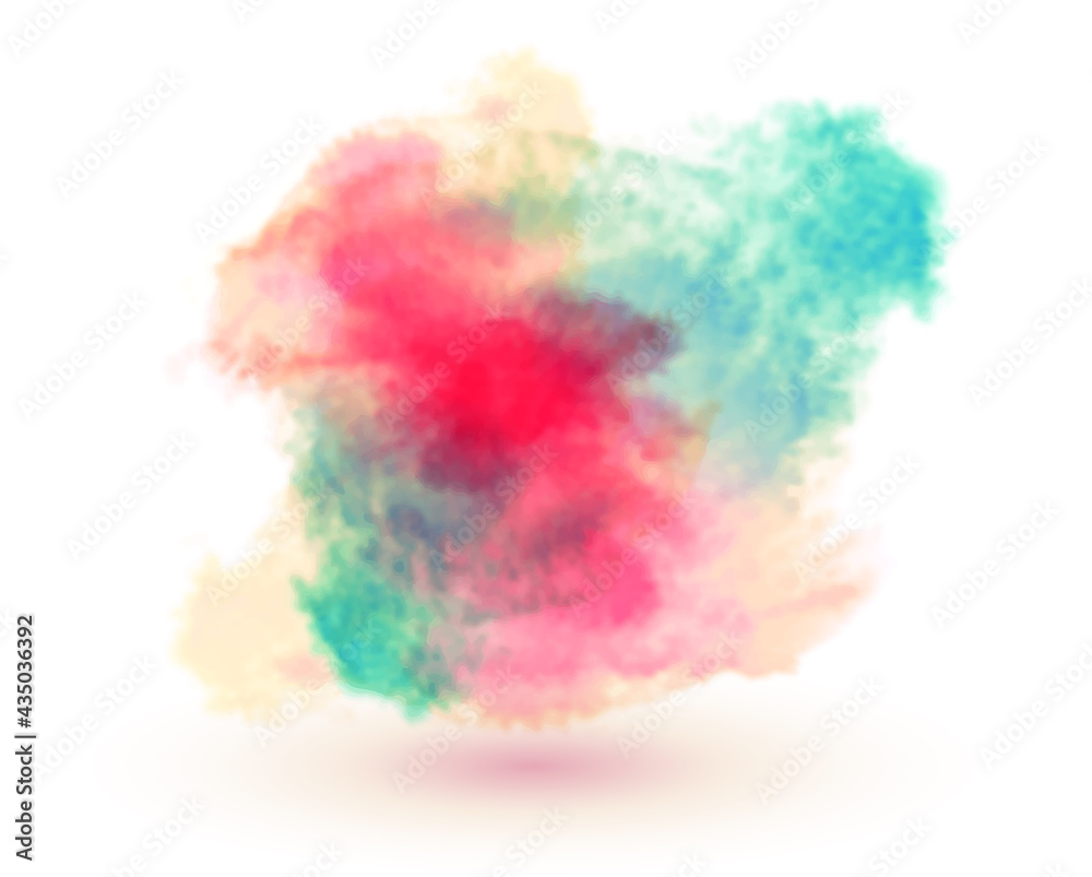 Abstract colorful 3D watercolor shape on white background. Hand drawn color splashing isolated on white paper, vector illustration.