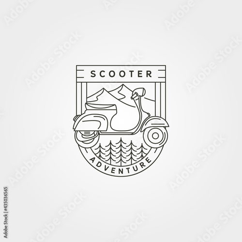moped scooter line art logo vector vintage symbol illustration design, adventure scooter emblem design