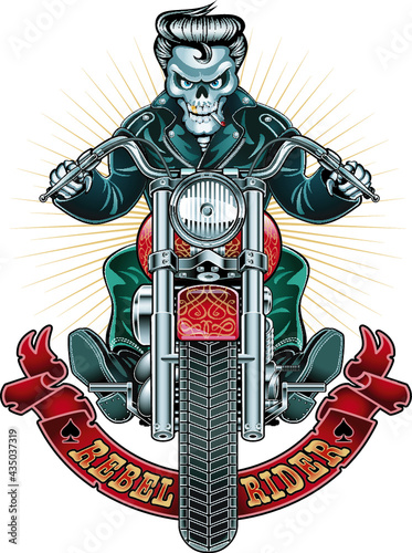rockabilly skeleton riding motorcycle