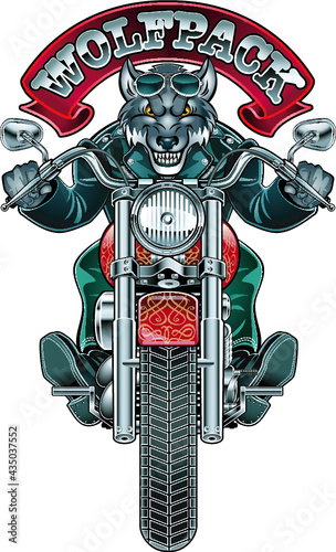 wolf driving a motorcycle bike