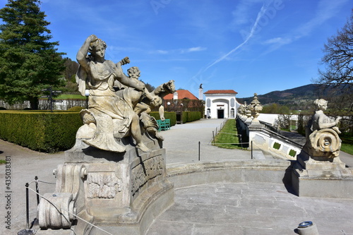 Gardens of czech historical town Cesky Krumlov. UNESCO World Heritage Site