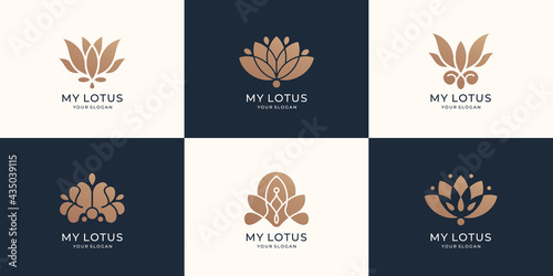 collection of lotus logo template. luxury design lotus , flower abstract, floral ,nature , flat design and creative concept. Premium vector