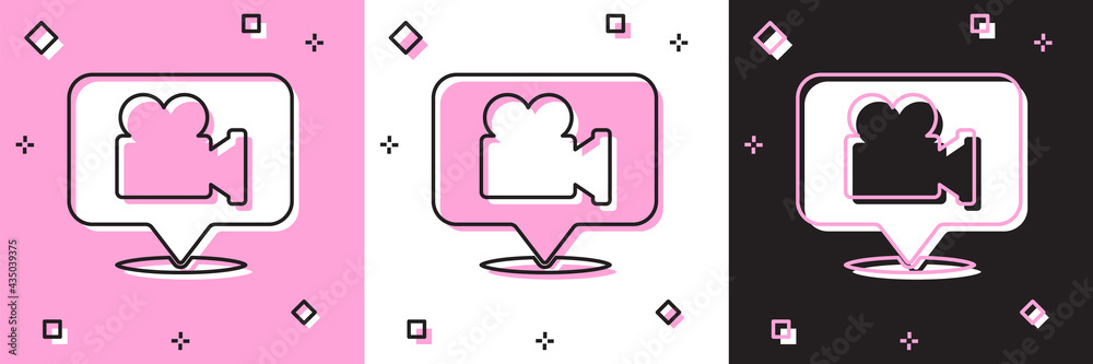 Set Camera and location pin icon isolated on pink and white, black background. Vector Set Camera and location pin icon isolated on pink and white, black background. Vector