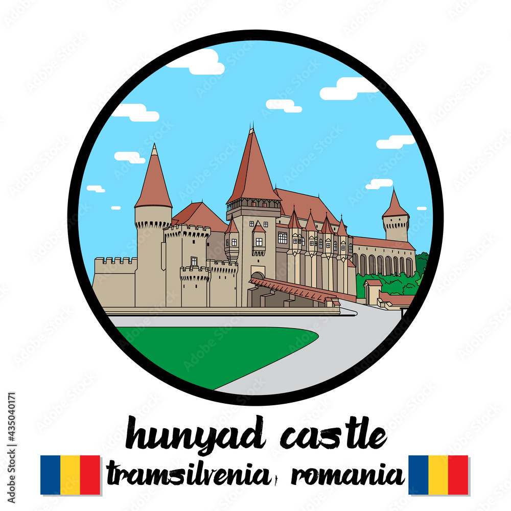Circle Icon line Hunyad Castle. icon vector illustration Circle Icon line Hunyad Castle. icon vector illustration
