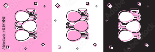 Set Indian traditional food Tandoori chicken icon isolated on pink and white, black background. Vector