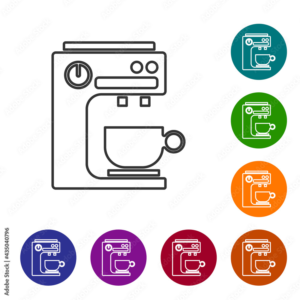 Black line Coffee machine icon isolated on white background. Set icons in color circle buttons. Vector Black line Coffee machine icon isolated on white background. Set icons in color circle buttons. Vector